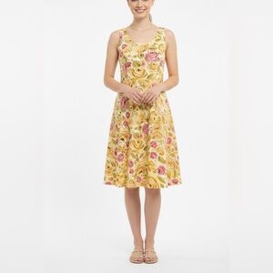 Talbots Floral Midi Dress in Yellow and Pink